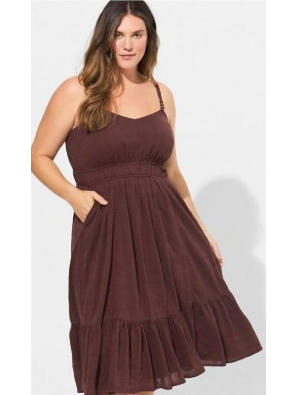 Torrid Midi Dress Textured Cotton, Brown Size 6X
